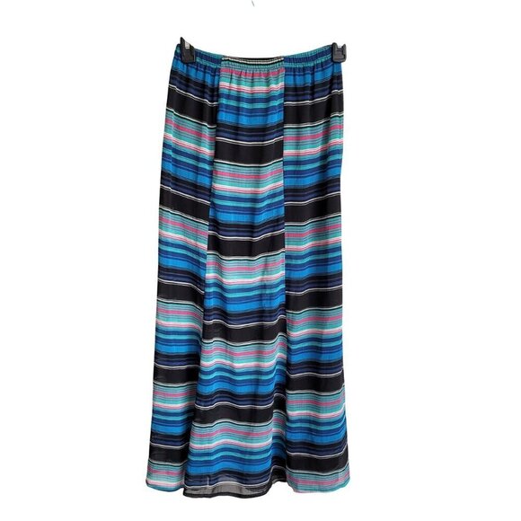 Xhilaration Striped Vibrant Blue Multicolor Elastic Waist Flowy Maxi Skirt - Picture 1 of 6